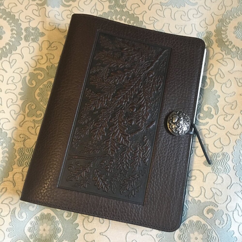 7-Ring Oberon Design Leather Daytimer Retired Oak Tree Acorn Brown Binder Cover